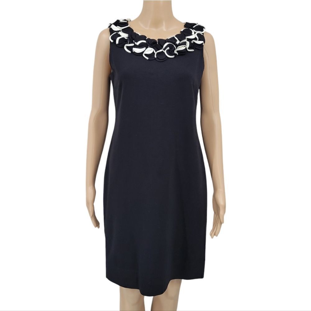Cache Black Shift Dress with Layered 2D Statement Collar Women's Size 6